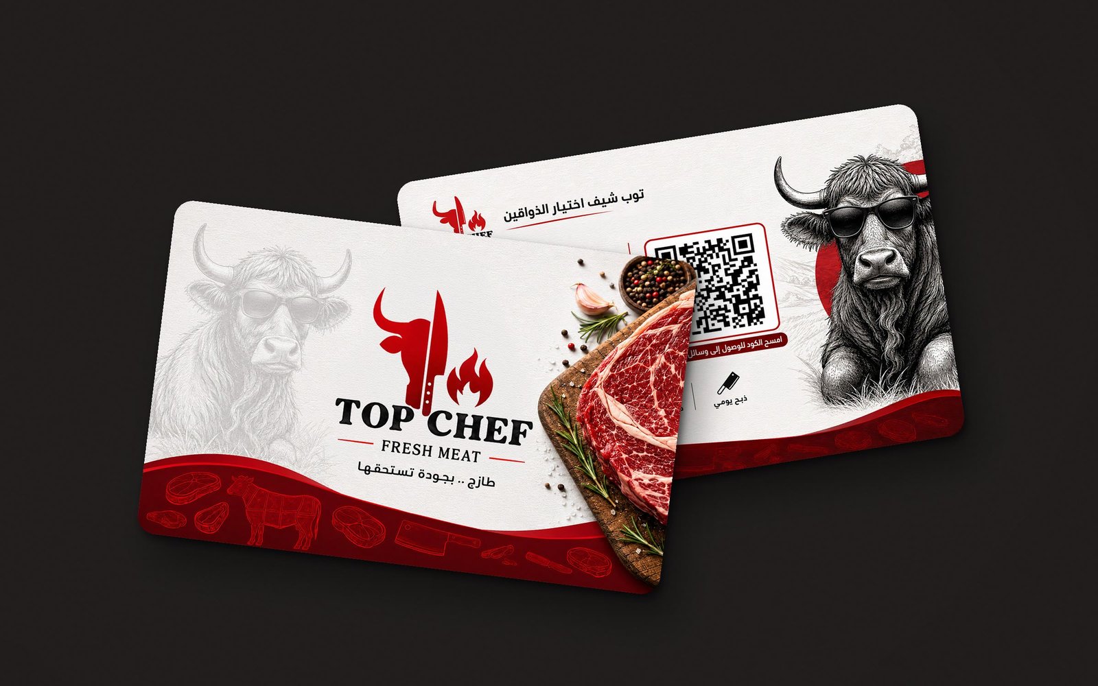 Top Chef Fresh Meat business card, front and back