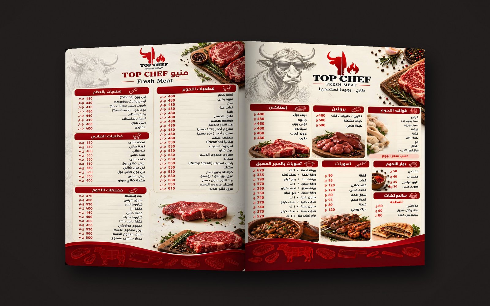 Top Chef Fresh Meat menu, open spread